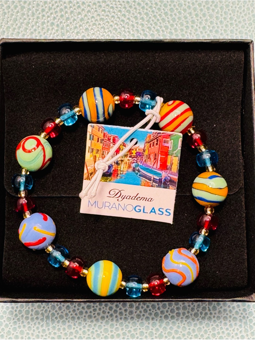 NWT Italian Handcrafted Murano Glass Venetian Glass Bracelet - 18 kt Gold Plated